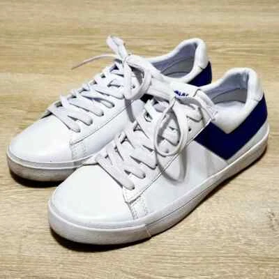 Pony женщин 7,5 белый синий искусственной кожи низкий верхний на шнуровке повседневный ретро кроссовки - Изображение 1 из 4