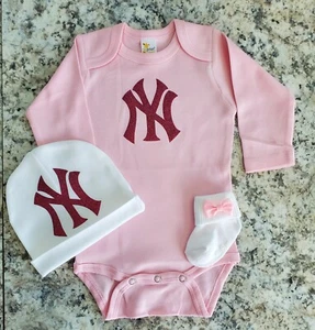 Yankees baby outfit girl Yankees baby gift Yankees baseball pink baby clothes - Picture 1 of 2