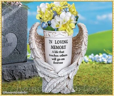 Memorial Angel Wings Prayer Flower Vase Stake IN LOVING MEMORY Grave Cemetery  - Imagem 1 de 3