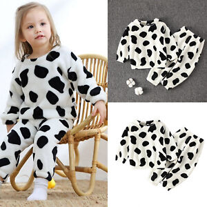Infant Newborn Baby Boys Girls Outfit Cow Prints Long Sleeves Tops Pants