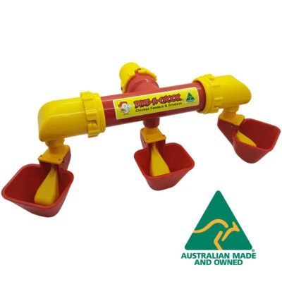 DINE A CHOOK Triple outlet Lubing Cup Drinker / Waterer for 12-16 Layers / Chickens / Poultry