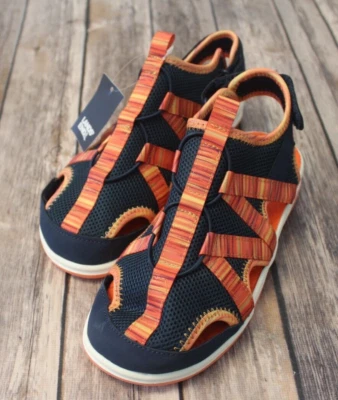 Lands' End Kids Closed Toe Water Sandal Youth Sz 5 M Deep Sea Navy orange stripe - Image 1 of 4