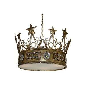Gold Leaf Star Crown Chandelier Light Pendant Jewels Prince Princess King Queen