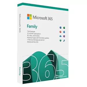 Microsoft 365 Family Medialess 1 Year Subscription 6 Users - Retail Boxed - Picture 1 of 1