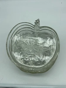 6 Hazel Atlas Apple Plates Clear Glass Flower Embossed w/Stem EUC - Picture 1 of 3