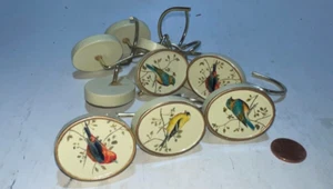 Avanti Gilded Birds Ivory Curtain Rings Hooks Set Of 9 Yellow Blue Red Birds - Picture 1 of 1