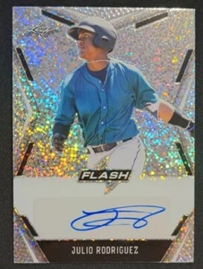 JULIO RODRIGUEZ Silver Speckled Auto 2020 Leaf Flash Seattle Mariners Rookie RC - Picture 1 of 11