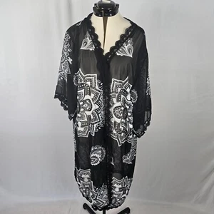 LulaRoe Morgenmantel Kimono Damen L schwarz weiß geometrisch Blumen Spitze lang transparent Neu mit Etikett - Bild 1 von 16