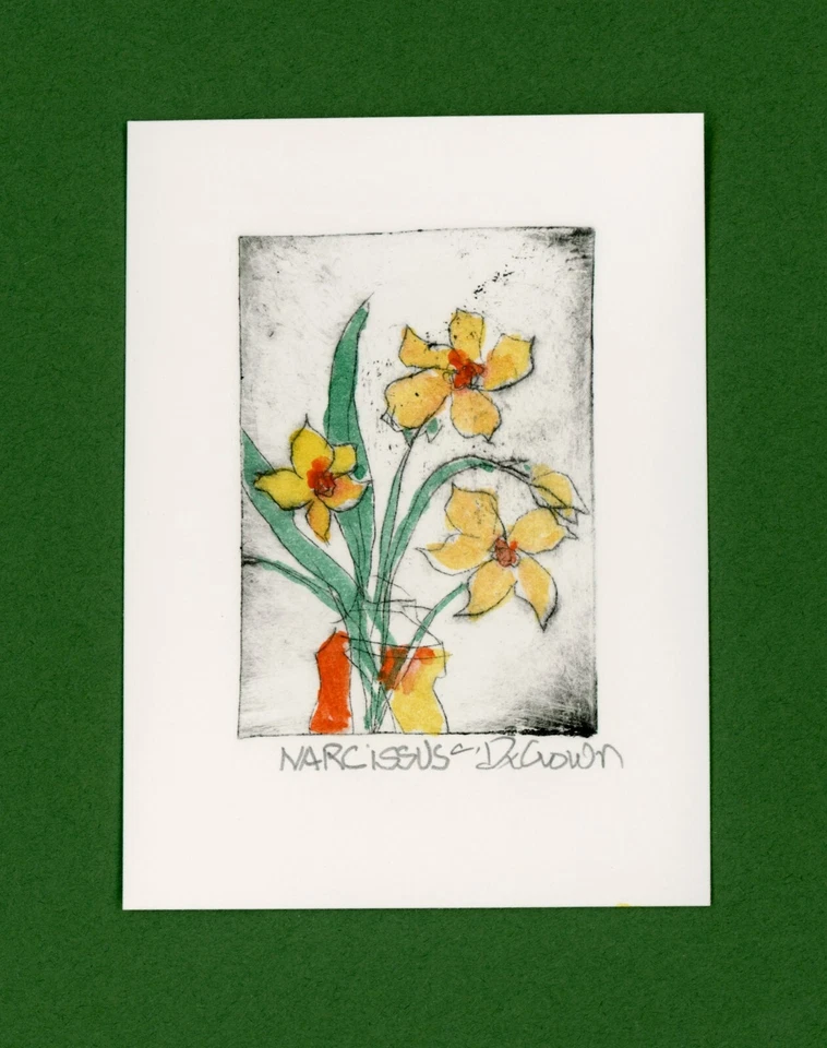 Flores de jardín NARCISO. Grabado de acuarela botánica original firmado Foto 1 de 1