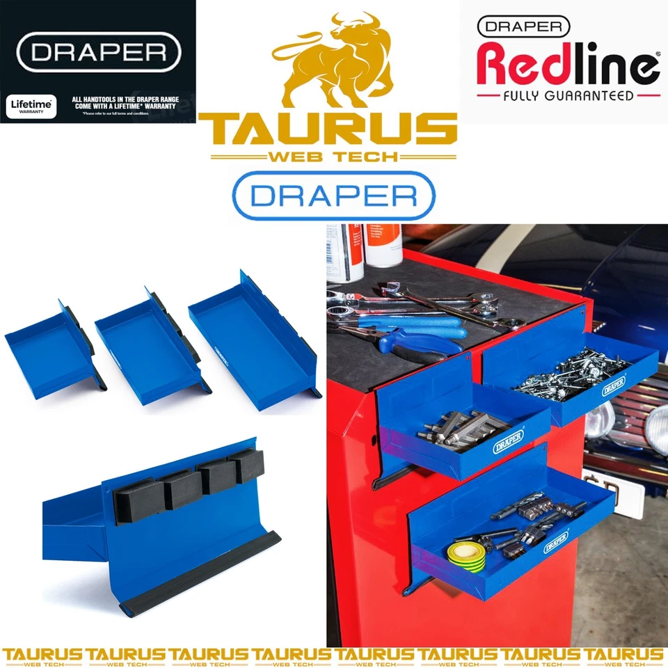 3Pc DRAPER PRO Magnetic Tool Tray Set Tool Cabinet Metal Storage DIY UK FREE P&P - Image 1 of 4