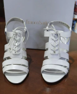 FRANCO SARTO "Quinton" Strappy Leather Sandal 3.5" Heels Stone gray EUC W/BOX - Picture 1 of 11