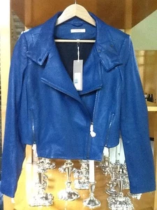 J BRAND Blue Leather Jacket size L $1,495.00! BNWT Moto/Biker Style Solid - Picture 1 of 11
