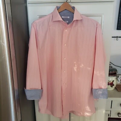 Camisa de Vestir Isaac Mizrahi Contraste Puño Abatible Talla 16.5 32/33 Rosa Blanco Cuadros Foto 1 de 4
