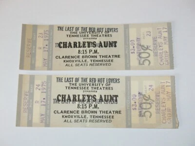 RARO TALONES DE BOLETOS DE TÍA DE CHARLEY 1975, KNOXVILLE, TN (último de los amantes del rojo vivo) Foto 1 de 4