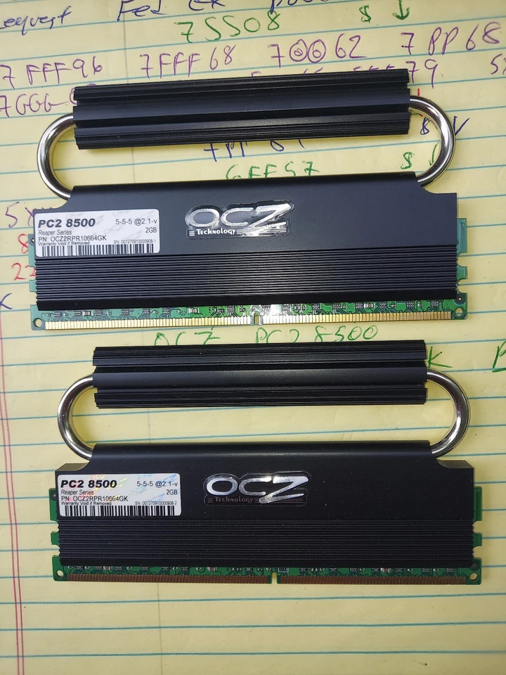 23II39 MEMORY FOR COMPUTER, PAIR OF OCZ2RPR10664GK, OCZ PC2 8500, VERY GOOD COND - Image 1 of 4
