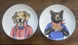 West Elm Rachel Kozlowski DAPPER ANIMAL Salad Lunch 8.75" Plate-DOG-BEAR- EUC - Picture 1 of 4