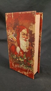 Old World Santa Wooden Storage Stash Box - Christmas Greetings Wood 9x5 Inch - Picture 1 of 8