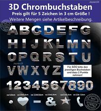 5 Zeichen 3D Chrombuchstaben in 3cm Größe, 1x kaufen = 5 Zeichen zum aufkleben .