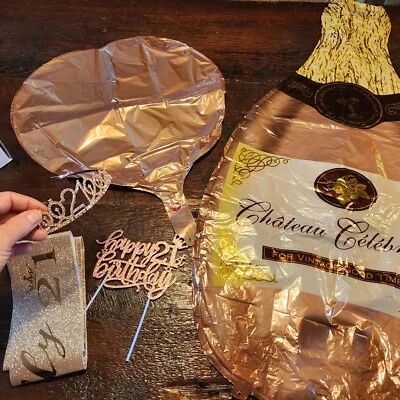 21岁生日装饰皇冠头饰腰带玫瑰金气球派对装饰礼物 — 第 1/4 张图片