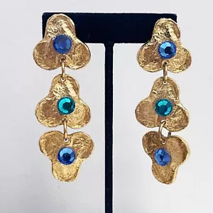 Carole Saint Germes Paris Ohrringe 24 Karat vergoldet blau grün Kristall floral - Bild 1 von 14