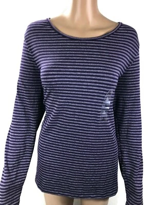 Blusa Ideology feminina tamanho L berinjela roxa listrada recorte nas costas manga comprida nova com etiquetas - Imagem 1 de 4