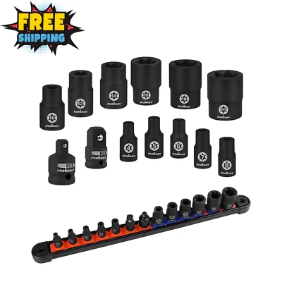 13PC E-Torx Socket Set - Female E4-E20 Star Sockets w/2 Adapters - Impact Ready - Image 1 of 4