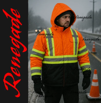 Hi Vis Class 2 Insulated Safety Jacket Parka Jacket Coat Fleece Reflective - Image 1 of 4