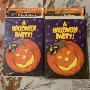 2 packs of 8 invitations Each With Envelopes - A Halloween Party Pumpkin Title - Picture 1 of 2