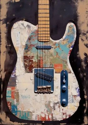 Electric Guitar Watercolour Painting Abstract Poster Wall Art Music Print - Image 1 of 4