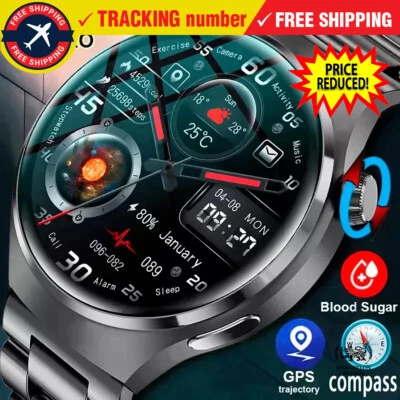 New GPS Smart Watch Men Pro HD Screen Heart rate Bluetooth Call NFC IP68 Blood - Image 1 of 4