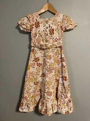 Vestido Vintage Hecho a Mano Niñas Talla 4 Rosa Floral En Niveles Cottagecore Pradera Foto 1 de 4