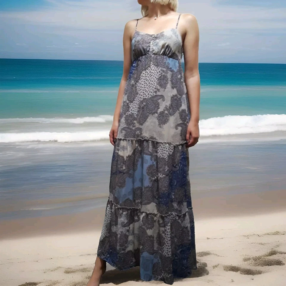Vestido Largo Azul Paisley Casi Vintage Bohemio Forever 21 Azul DIVERTIDO BEACH TRAVE Foto 1 de 4