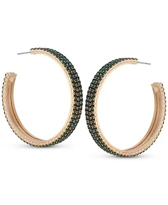 Pendientes de aro medianos de cristal Guess, 1,75" - tono dorado y verde Foto 1 de 4