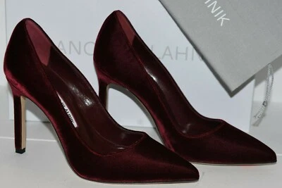 $895 NUEVO Zapatos Manolo Blahnik BB 105 TERCIOPELO Rojo Borgoña 34.5 37.5 40.5 $895 Foto 1 de 4