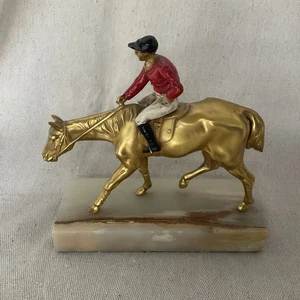 Vintage Brass Racing Horse And Jockey with Marble Stand - Bookend, Statue - Picture 1 of 9