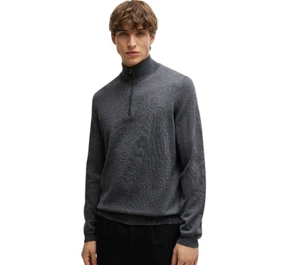 Pullover de manga larga ajustado con cremallera en cuarto de cuarto para hombre Hugo Boss talla XXL color gris  Foto 1 de 4