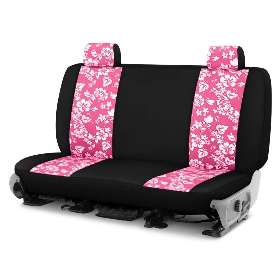 For Ford F-350 Super Duty 08-10 Hawaiian 1st Row Pink w Black Custom Seat Cover - Imagem 1 de 1