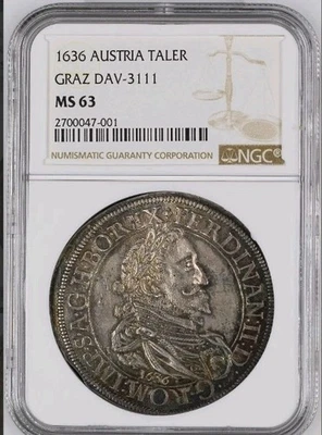 1636 Taler Austria Hall Dav-8111 NGC MS63 Foto 1 de 4
