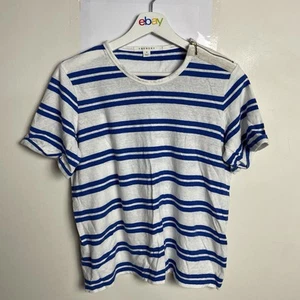 Trenery Tshirt Linen Blend Size Medium Jersey Blue White Stripe Short Sleeve Top - Picture 1 of 10