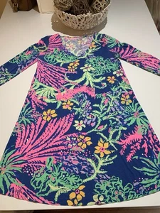 Lilly Pulitzer Erin Tunika Kleid Damen XS Indigo All A Glow Pima Baumwolle Tropical - Bild 1 von 7