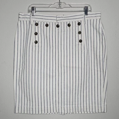 Ralph Lauren Mujer 14 Marinero Blanco Rayas Botón Frontal Denim Falda Costera Foto 1 de 4