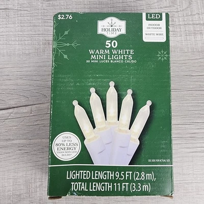 Holiday Time 50 ct Warm White Mini LED Christmas lights - NEW - White Wire - Image 1 of 4