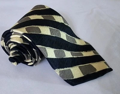 Corbata ejecutiva abstracta para hombre Saks Fifth Avenue de seda negra, gris y beige  Foto 1 de 4