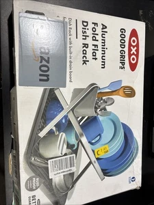 OXO Good Grips Aluminum Fold Flat Dish Drying Rack 2-Tier with Drainboard for - Picture 1 of 2