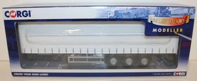 Corgi 1/50 Scale CC19910 - Tri Axle Curtainside Trailer with Bars - White - Image 1 of 4