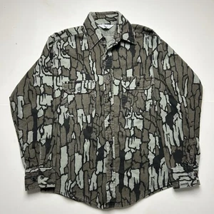 Vintage Rebark Camo Deerskin Flannel Shirt Button Up Made in USA Sz L - Picture 1 of 4