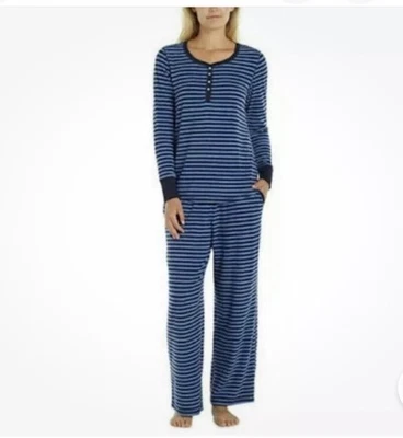 Conjunto de pijama para mujer Nautica micro polar elástico rayas azules grande Foto 1 de 3
