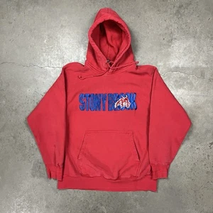 Vintage 90s Stony Brook University Reverse Weave Hoodie Sweatshirt Red L - Bild 1 von 8
