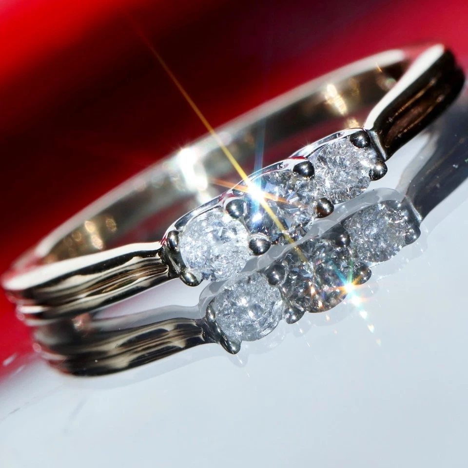 Anillo de compromiso oro amarillo 14k talla 8 0,28ct diamante natural 3 piedras 2,3gr N2451F Foto 1 de 4