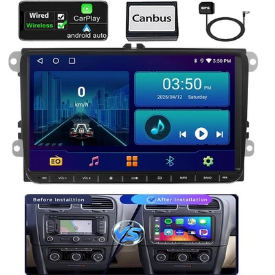 9" Android 14 Autoradio Für VW Golf 5 6 Passat Touran EOS Carplay GPS Navi AHD - Bild 1 von 4